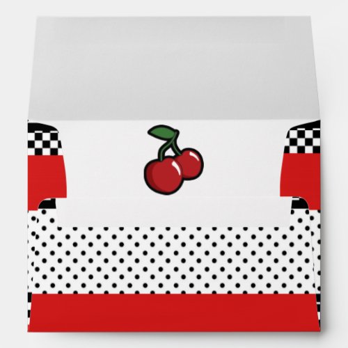 Red Cherries Black  White Retro Invitation Card Envelope