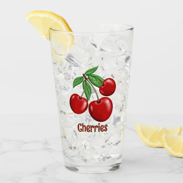 Red Cherries Cluster Design Personalized Glass (Front Ice)
