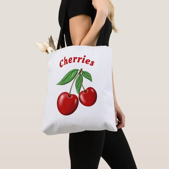 Red Cherries Design Personalized Tote Bag (Close Up)