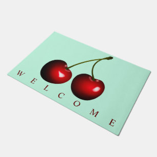 Red Cherries Doormat Welcome Text - Customizable