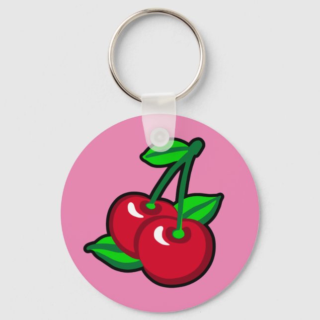Red Cherries for cherry pickers on light purple Keychain (Front)