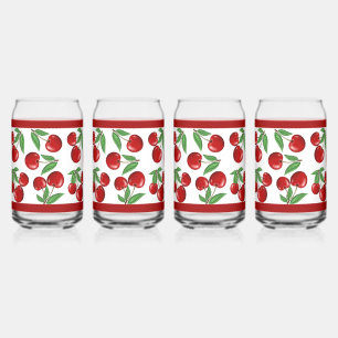 Red Cherries Fruit All Over Pattern Can Glass