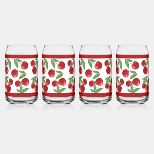 Red Cherries Fruit All Over Pattern Can Glass