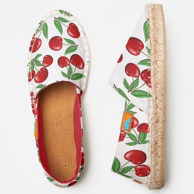 Red Cherries Fruit All Over Pattern Espadrilles (Side)