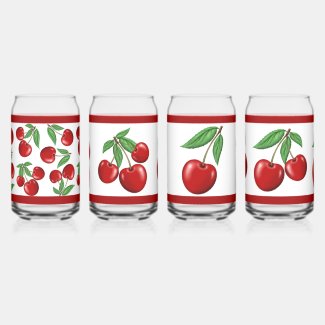 Red Cherries Fruit Assorted Designs Can Glass Set
