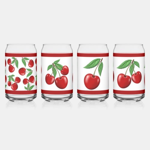 Red Cherries Fruit Assorted Designs Can Glass Set
