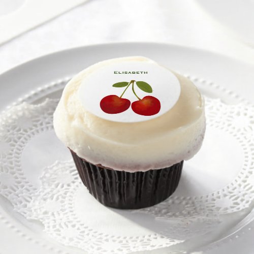 Red cherries fruit personalize name edible frosting rounds