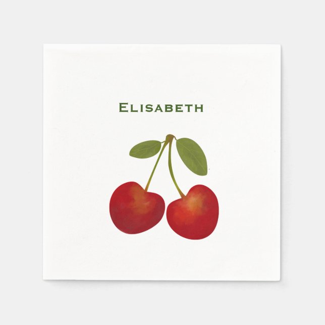 Red cherries fruit personalize name  napkins (Front)