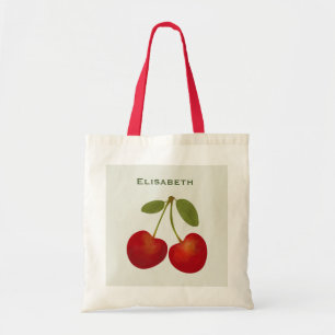 Red cherries fruit personalize name tote bag