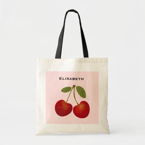 Red Cherries Fruit Personalize Name Tote Bag