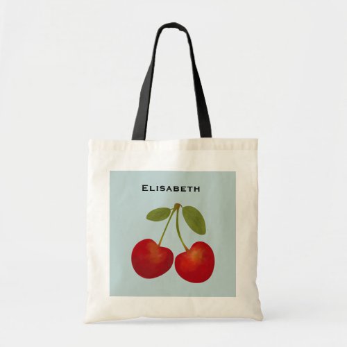 Red Cherries Fruit Personalize Name Tote Bag