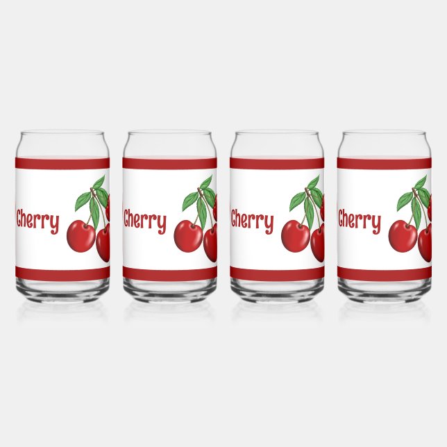 Red Cherries Fruit Personalized Can Glass (Left)