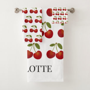 Red Cherries Fruit Personalized Name Bath Towel Set