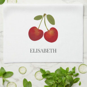 Red Cherries Fruit Personalized Name Kitchen Towel