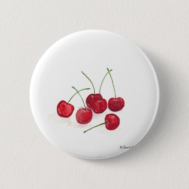 Red cherries fruit pinback button (Front)