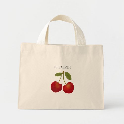 Red Cherries Fruits Personalize Name Custom Mini Tote Bag