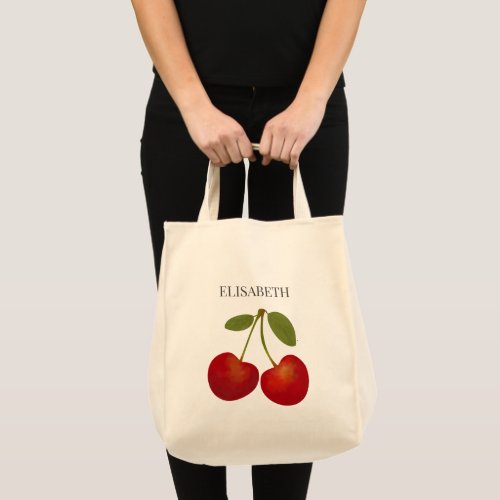 Red Cherries Fruits Personalize Name Custom Tote Bag