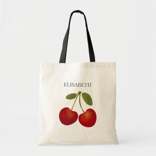 Red Cherries Fruits Personalize Name Custom Tote Bag