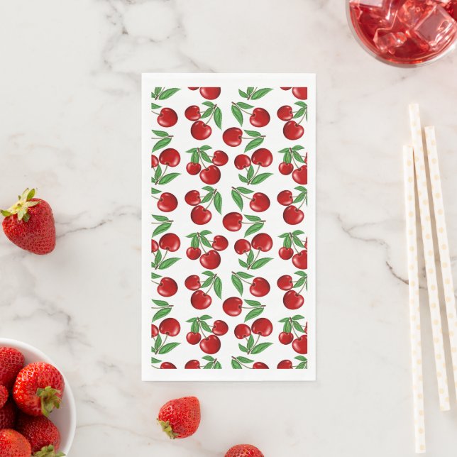 Red Cherries Fun Graphic Print Paper Guest Towels (Insitu)
