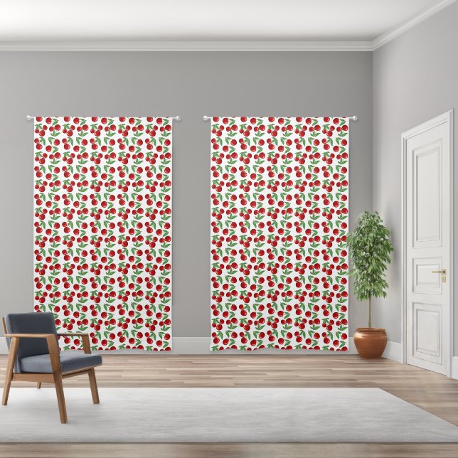 Red Cherries Graphic All Over Pattern 50x84 Inch Blackout Curtains (Wide)