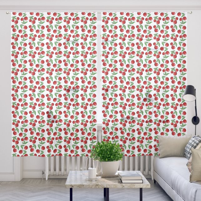 Red Cherries Graphic All Over Pattern 50x84 Inch Sheer Curtains (Living Room)