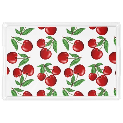 Red Cherries Graphic All Over Pattern Acrylic Tray
