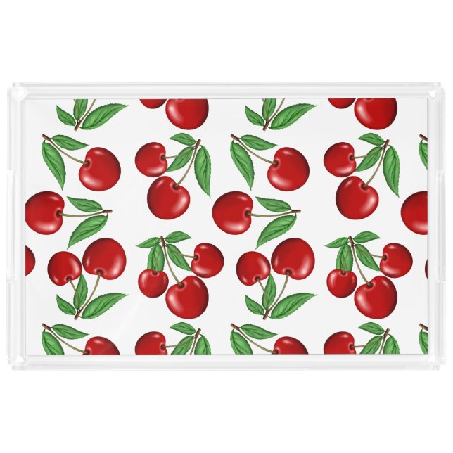 Red Cherries Graphic All Over Pattern Acrylic Tray (Front)