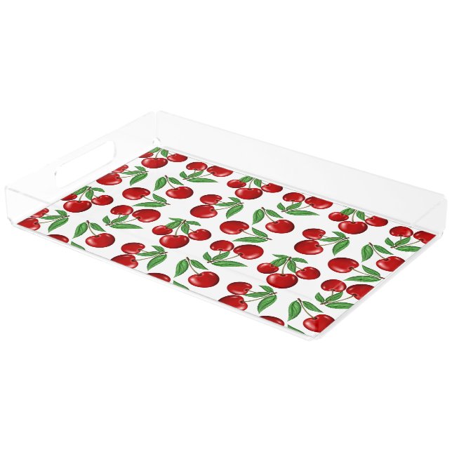 Red Cherries Graphic All Over Pattern Acrylic Tray (Angled)