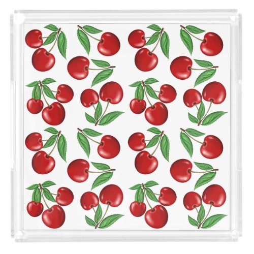 Red Cherries Graphic All Over Pattern Acrylic Tray
