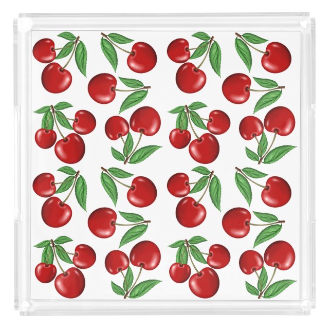 Red Cherries Graphic All Over Pattern Acrylic Tray (Front)