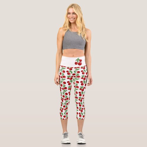 Red Cherries Graphic All Over Pattern Capri Leggings