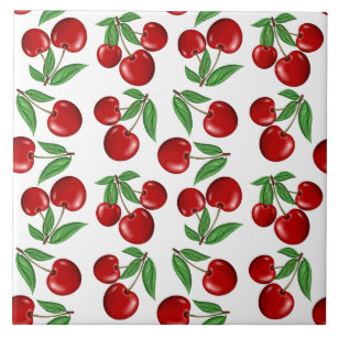Red Cherries Graphic All Over Pattern Ceramic Tile