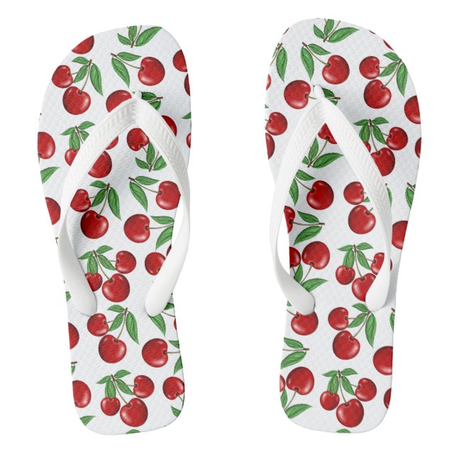 Red Cherries Graphic All Over Pattern Flip Flops (Footbed)