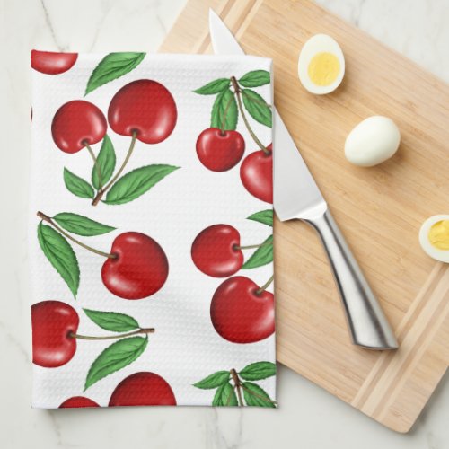 Red Cherries Graphic All Over Pattern Kitchen Towel