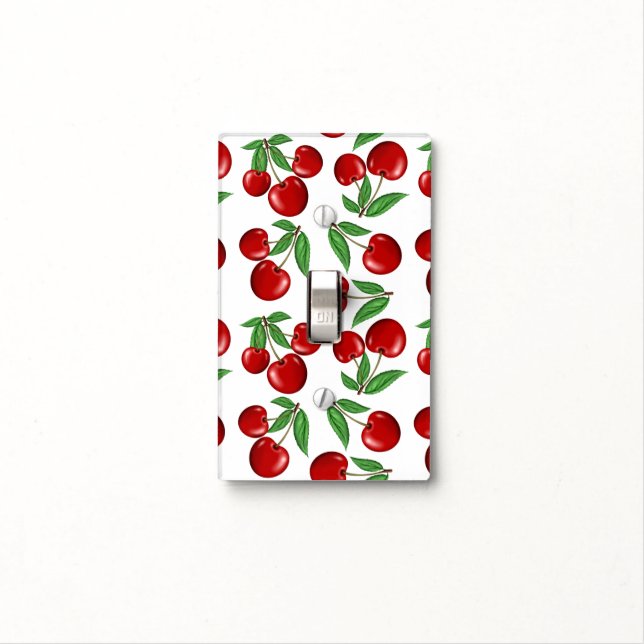 Red Cherries Graphic All Over Pattern Light Switch Cover (In Situ)