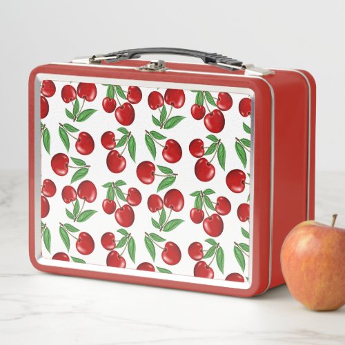 Red Cherries Graphic All Over Pattern Metal Lunch Box