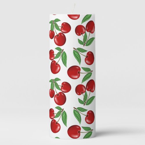 Red Cherries Graphic All Over Pattern Pillar Candle