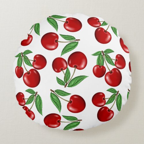 Red Cherries Graphic All Over Pattern Round Pillow