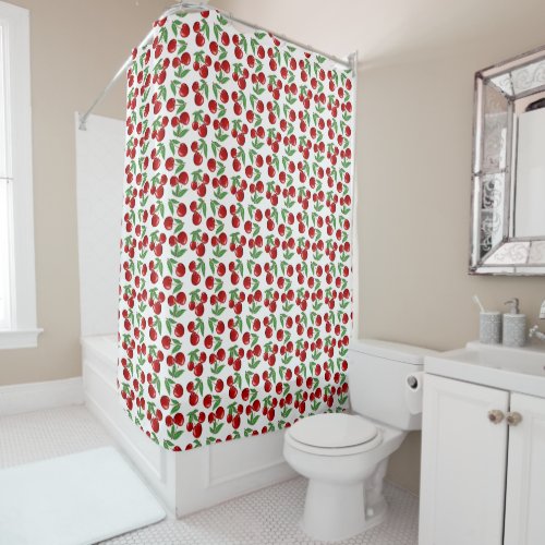 Red Cherries Graphic All Over Pattern Shower Curtain