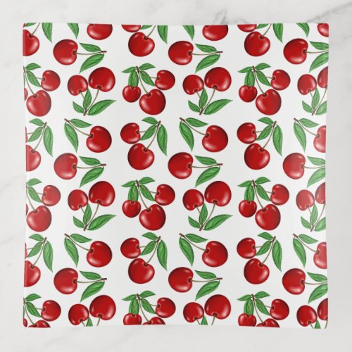 Red Cherries Graphic All Over Pattern Trinket Tray