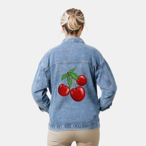 Red Cherries Graphic Design Denim Jacket