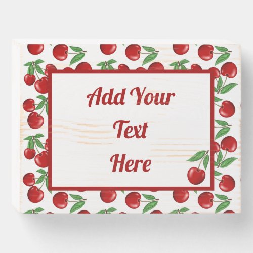 Red Cherries Graphic Pattern Personalized Wooden Box Sign