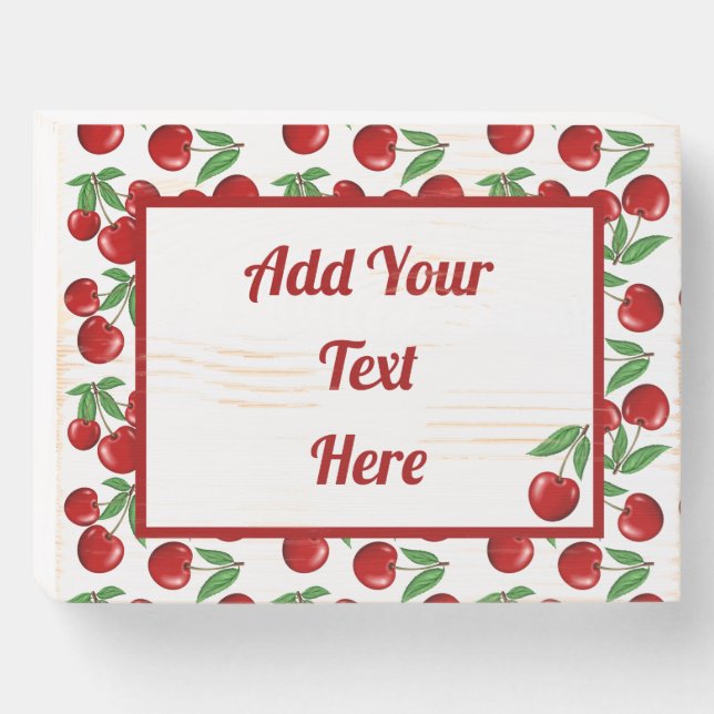 Red Cherries Graphic Pattern Personalized Wooden Box Sign (Front Horizontal)