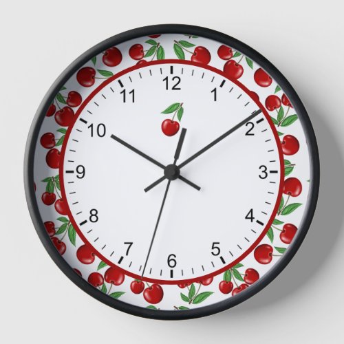 Red Cherries Graphic Retro Style Framed Clock