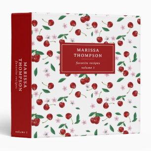 Red Cherries Greenery & Cherry Blossoms Recipe 3 Ring Binder