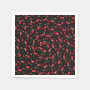 Red Cherries on Black Cute Fruit Birthday Party Napkins