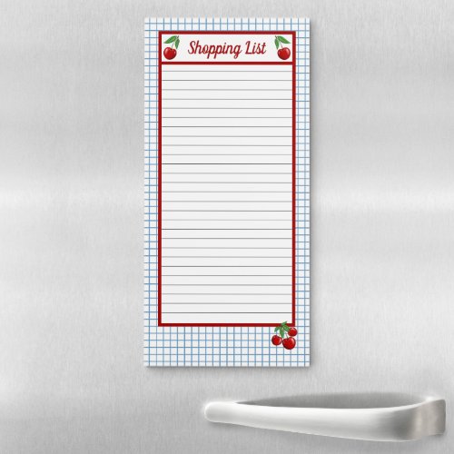 Red Cherries on Blue Checks Personalized Magnetic Notepad