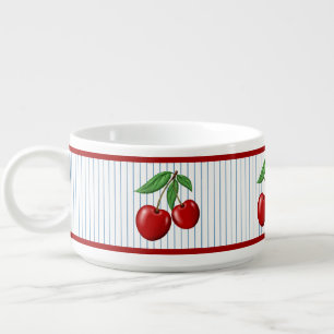 Red Cherries on Blue Stripes Graphic Pattern Bowl