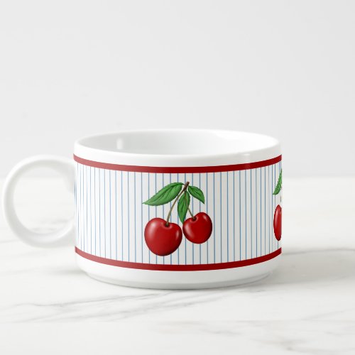 Red Cherries on Blue Stripes Graphic Pattern Bowl