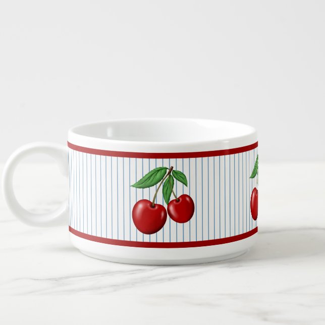 Red Cherries on Blue Stripes Graphic Pattern Bowl (Right)